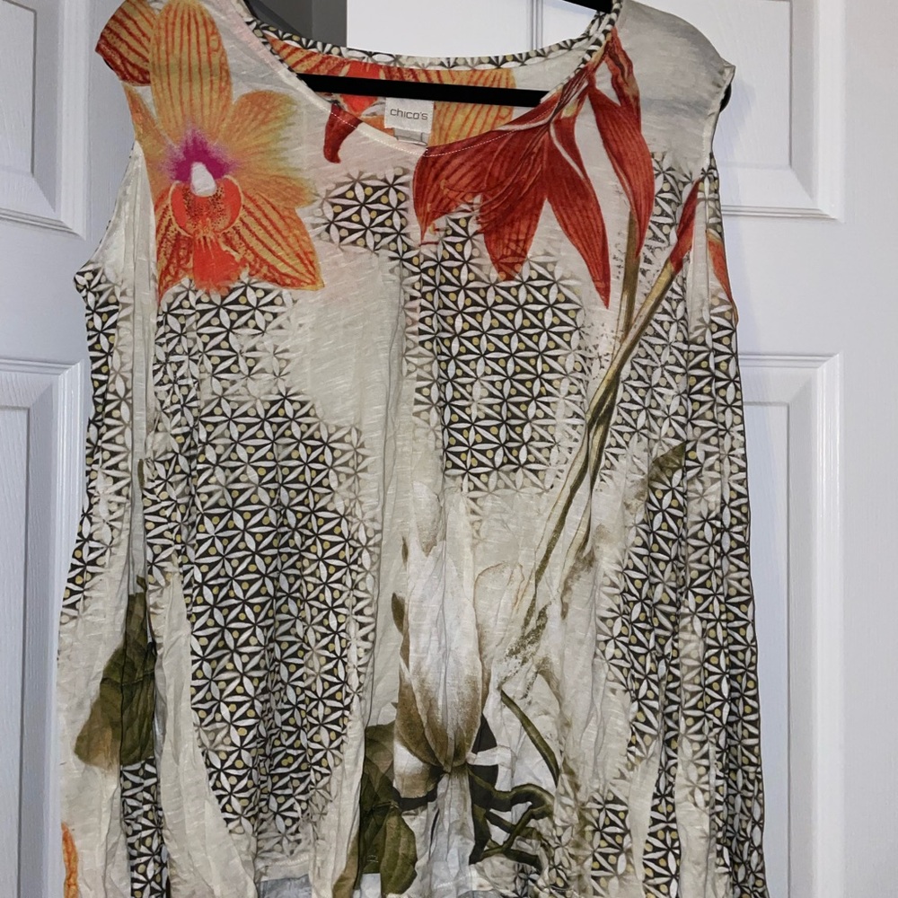 Chico's Vibrant Floral and Geometric Women's Blouse